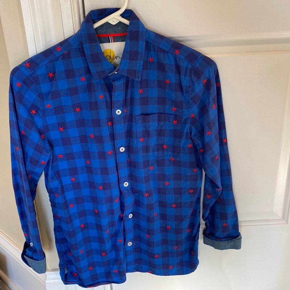 Navy check long sleeve Polo